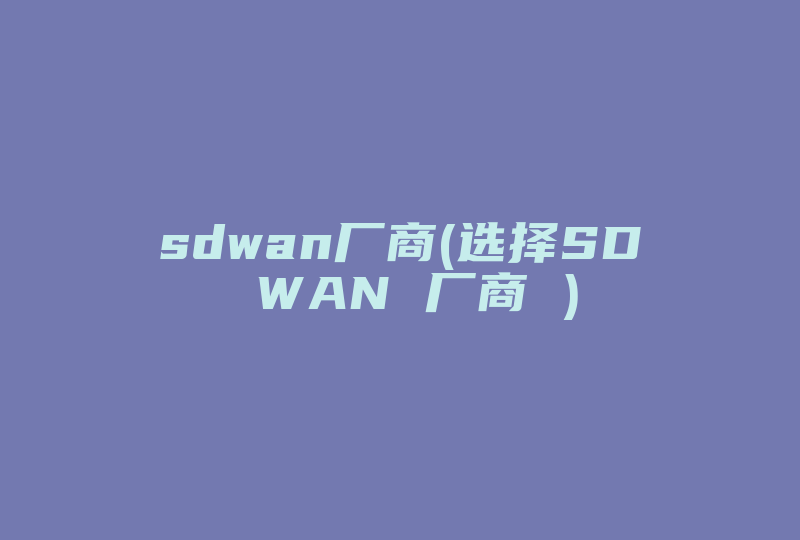 sdwan厂商(选择SD WAN 厂商 )-国际网络专线